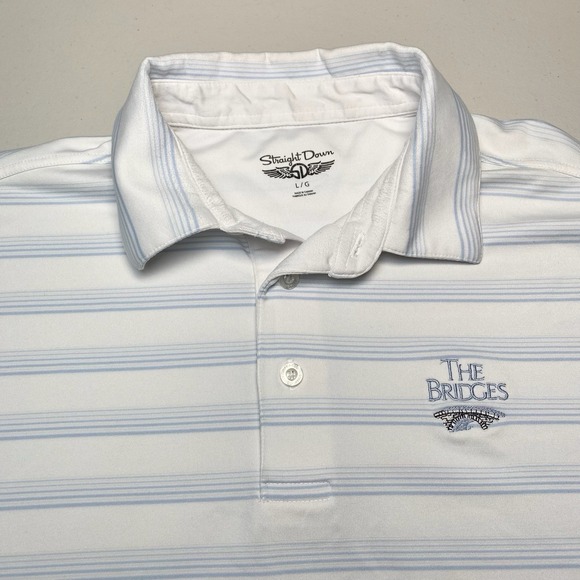 Straight Down Other - The Bridges Straight Down Golf Polo L Mens White Light Blue Stripe Performance